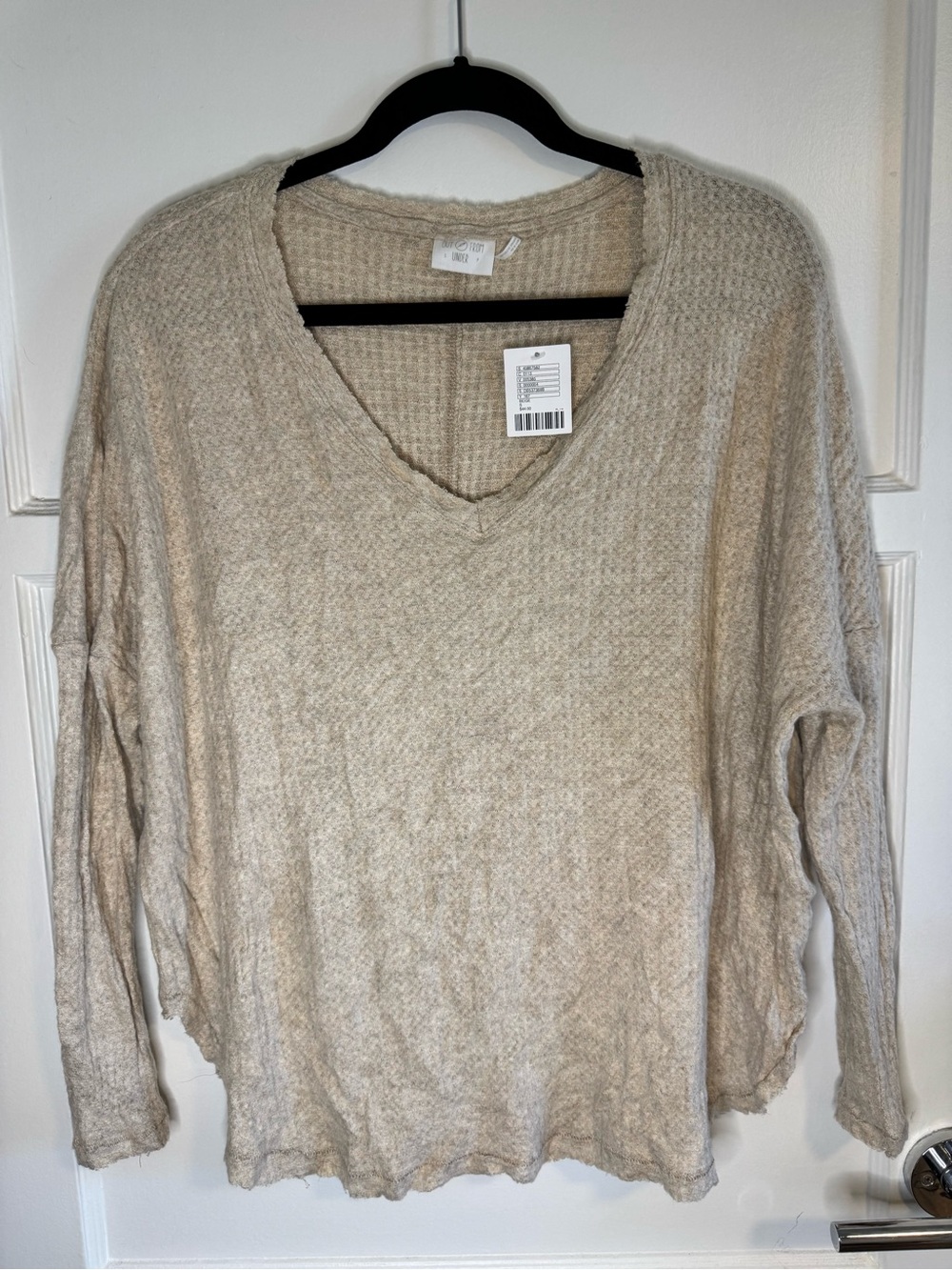 Out From Under Urban Outfitters Beige Waffle Knit V Neck Top S NWT